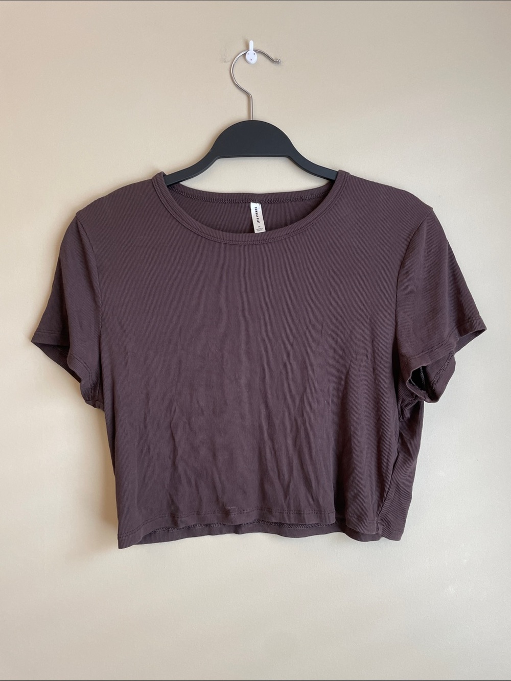 Sunday Best Classic Ribbed Crewneck Crop Tee Chocolate Brown Size 1X